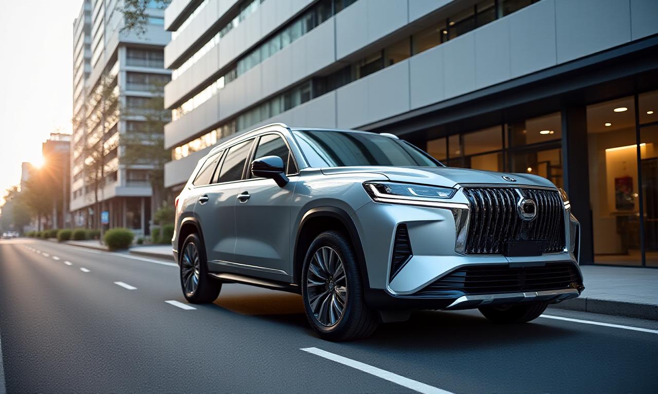 東京・中央区のモダンな街並みと高級車